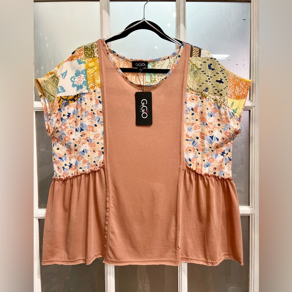 GIGIO Patchwork Floral Oversized Boho Top
